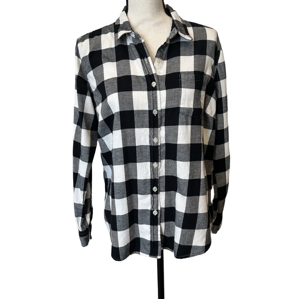 Weatherproof Plaid Flannel Shirt Size Large Button Up Black White Checks